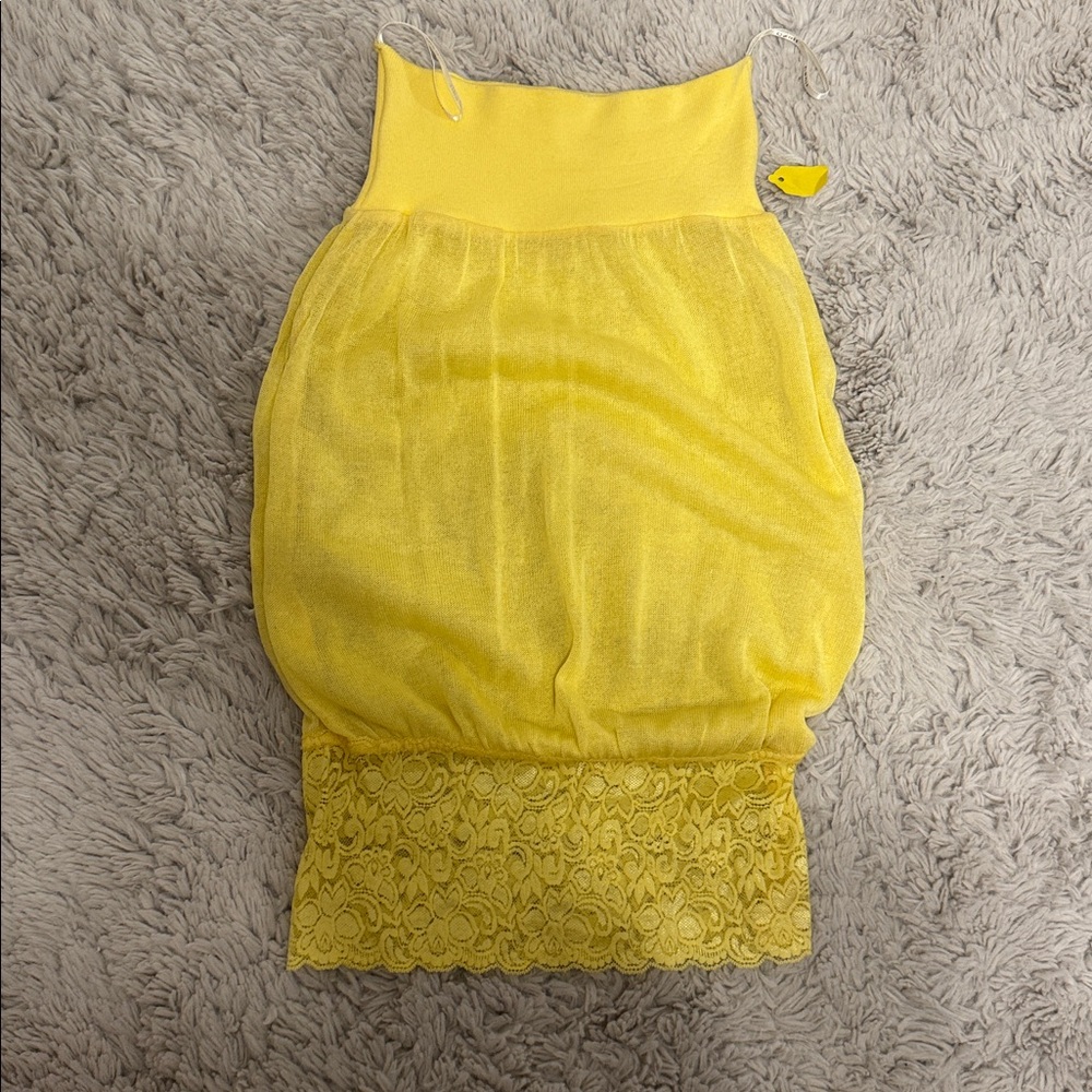 Yellow Strapless Lace Bottom Tube Top